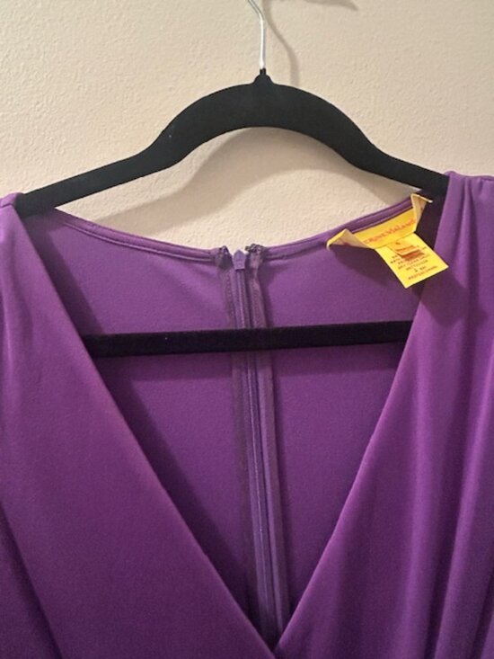 Catherine Malandrino Lush Purple Ruched V Neck Bodycon Silk Nylon Dress - Picture 3 of 16